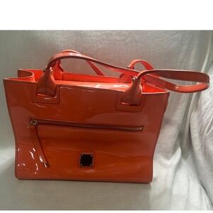 Dooney & Bourke Orange Patent Leather Tote Bag Handbag Gold Hardware Logo#484